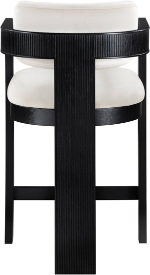 Meridian Furniture Sacha Fluted Wood Frame Velvet Counter Stool for Kitchen Islands and Breakfast Bars 11078Cream-C