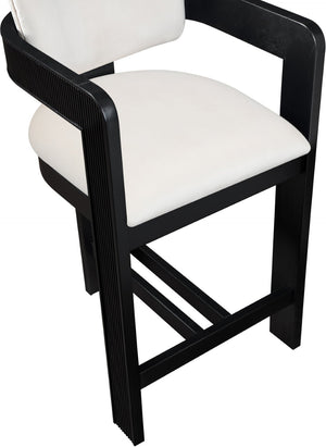 Meridian Furniture Sacha Fluted Wood Frame Velvet Counter Stool for Kitchen Islands and Breakfast Bars 11078Cream-C