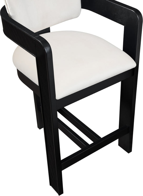 Meridian Furniture Sacha Fluted Wood Frame Velvet Counter Stool for Kitchen Islands and Breakfast Bars 11078Cream-C
