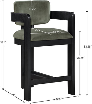 Meridian Furniture Sacha Fluted Leg Velvet Counter Stool with Solid Wood Frame for Kitchen Islands 11078Green-C