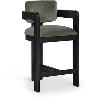 Meridian Furniture Sacha Fluted Leg Velvet Counter Stool with Solid Wood Frame for Kitchen Islands 11078Green-C