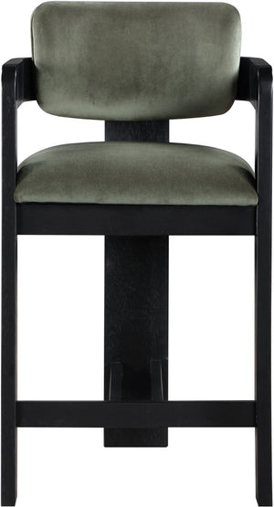 Meridian Furniture Sacha Fluted Leg Velvet Counter Stool with Solid Wood Frame for Kitchen Islands 11078Green-C