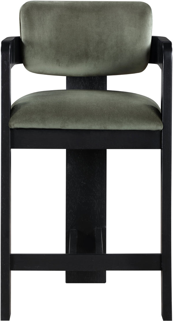 Meridian Furniture Sacha Fluted Leg Velvet Counter Stool with Solid Wood Frame for Kitchen Islands 11078Green-C