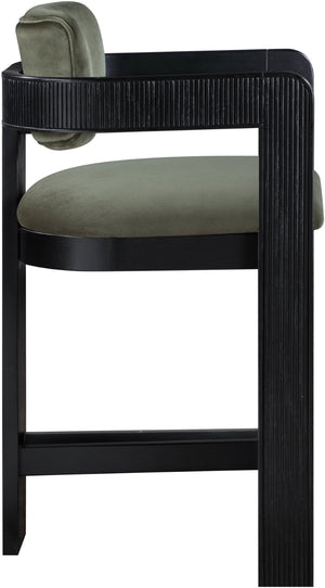 Meridian Furniture Sacha Fluted Leg Velvet Counter Stool with Solid Wood Frame for Kitchen Islands 11078Green-C