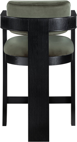 Meridian Furniture Sacha Fluted Leg Velvet Counter Stool with Solid Wood Frame for Kitchen Islands 11078Green-C