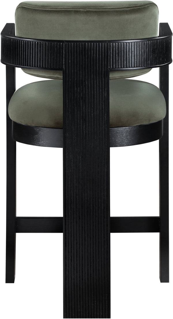 Meridian Furniture Sacha Fluted Leg Velvet Counter Stool with Solid Wood Frame for Kitchen Islands 11078Green-C