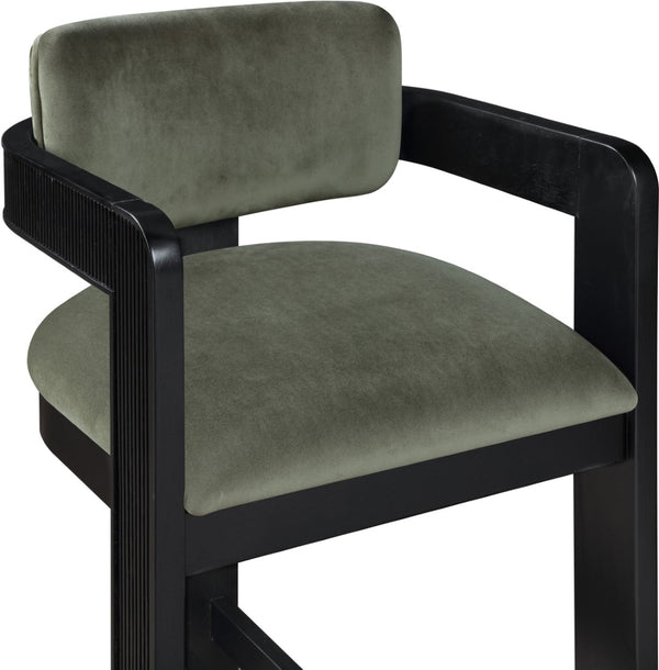 Meridian Furniture Sacha Fluted Leg Velvet Counter Stool with Solid Wood Frame for Kitchen Islands 11078Green-C