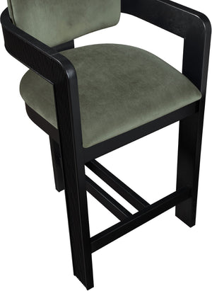 Meridian Furniture Sacha Fluted Leg Velvet Counter Stool with Solid Wood Frame for Kitchen Islands 11078Green-C