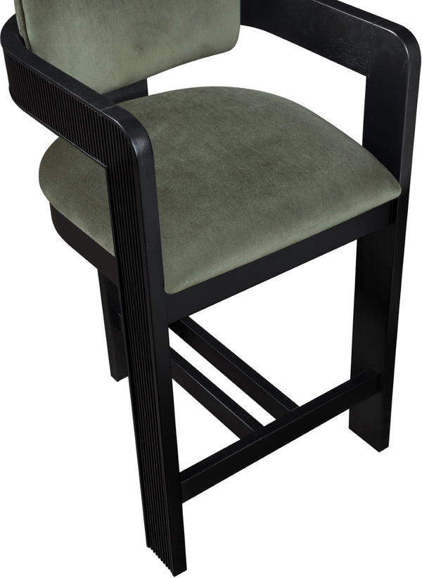 Meridian Furniture Sacha Fluted Leg Velvet Counter Stool with Solid Wood Frame for Kitchen Islands 11078Green-C