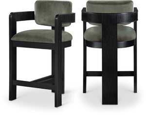Meridian Furniture Sacha Fluted Leg Velvet Counter Stool with Solid Wood Frame for Kitchen Islands 11078Green-C