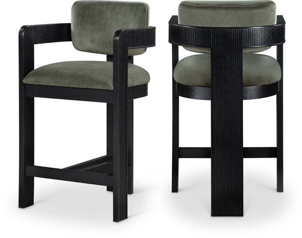 Meridian Furniture Sacha Fluted Leg Velvet Counter Stool with Solid Wood Frame for Kitchen Islands 11078Green-C