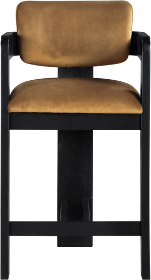 Meridian Furniture Sacha Fluted Solid Wood Counter Stool with Dense Saddle Velvet Kitchen Seating 11078Saddle-C