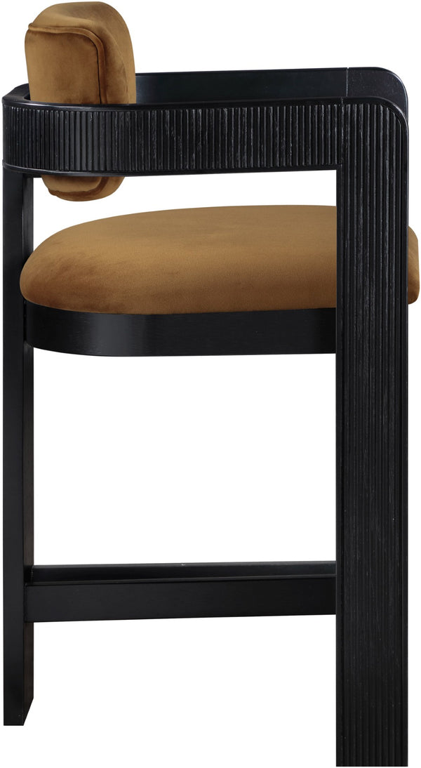 Meridian Furniture Sacha Fluted Solid Wood Counter Stool with Dense Saddle Velvet Kitchen Seating 11078Saddle-C