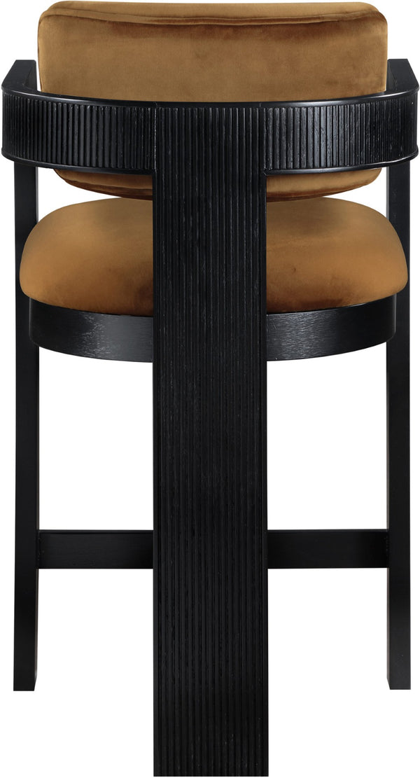 Meridian Furniture Sacha Fluted Solid Wood Counter Stool with Dense Saddle Velvet Kitchen Seating 11078Saddle-C
