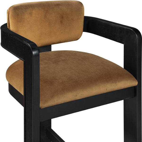 Meridian Furniture Sacha Fluted Solid Wood Counter Stool with Dense Saddle Velvet Kitchen Seating 11078Saddle-C
