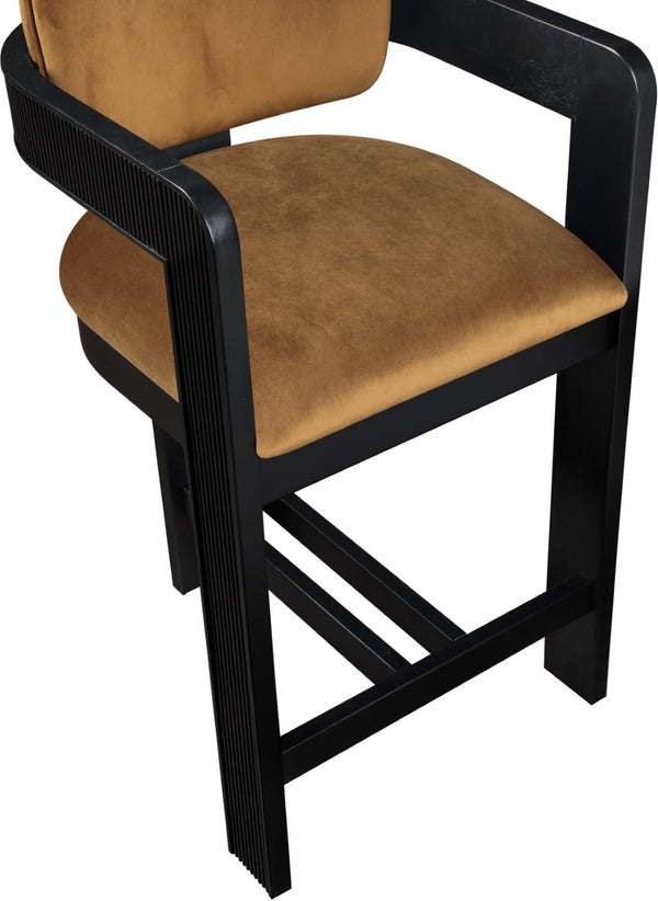 Meridian Furniture Sacha Fluted Solid Wood Counter Stool with Dense Saddle Velvet Kitchen Seating 11078Saddle-C