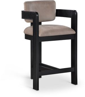 Meridian Furniture Sacha Fluted Leg Velvet Counter Stool for Kitchen Islands and Home Bar Seating 11078Taupe-C