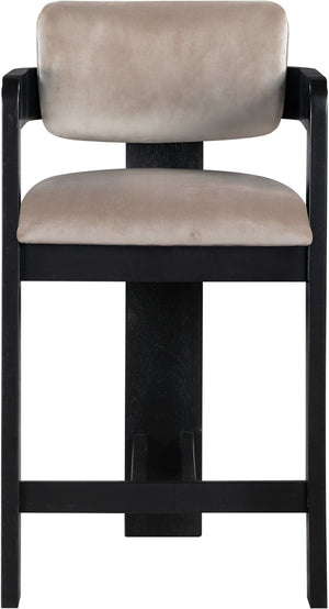 Meridian Furniture Sacha Fluted Leg Velvet Counter Stool for Kitchen Islands and Home Bar Seating 11078Taupe-C