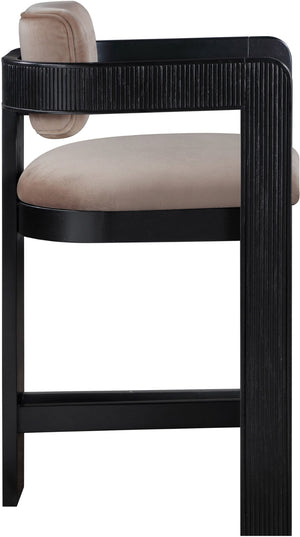 Meridian Furniture Sacha Fluted Leg Velvet Counter Stool for Kitchen Islands and Home Bar Seating 11078Taupe-C