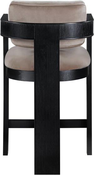 Meridian Furniture Sacha Fluted Leg Velvet Counter Stool for Kitchen Islands and Home Bar Seating 11078Taupe-C