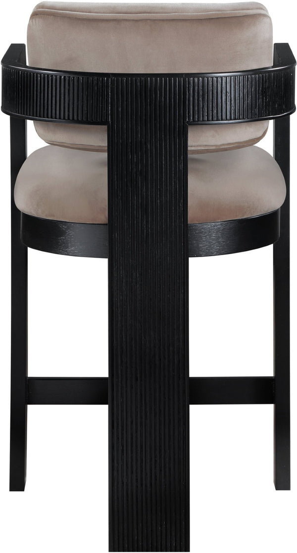 Meridian Furniture Sacha Fluted Leg Velvet Counter Stool for Kitchen Islands and Home Bar Seating 11078Taupe-C