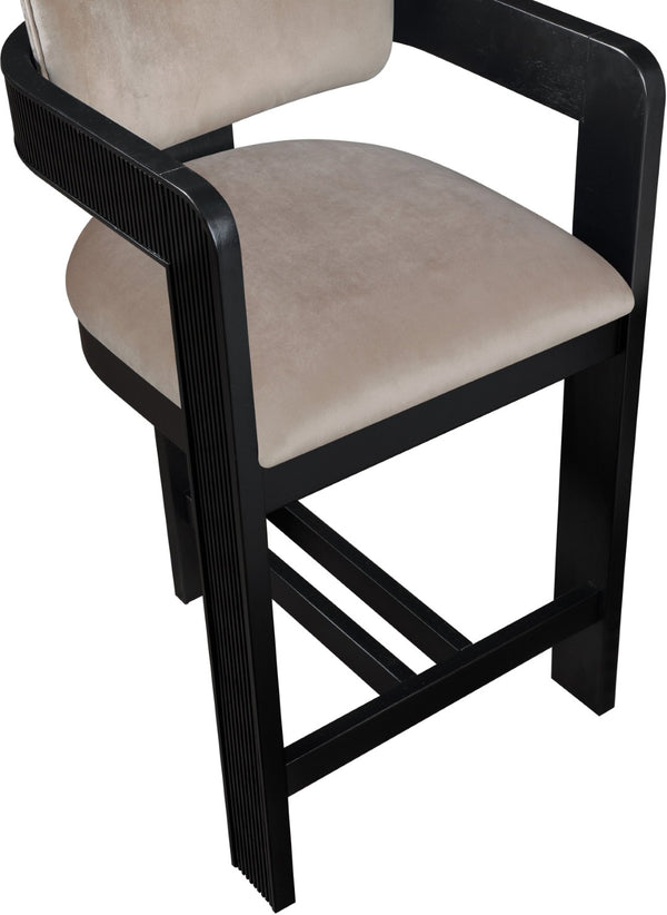 Meridian Furniture Sacha Fluted Leg Velvet Counter Stool for Kitchen Islands and Home Bar Seating 11078Taupe-C