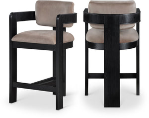 Meridian Furniture Sacha Fluted Leg Velvet Counter Stool for Kitchen Islands and Home Bar Seating 11078Taupe-C