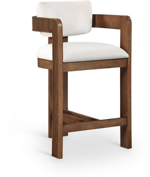 Meridian Furniture Sacha Cream Velvet Counter Stool with Fluted Walnut Frame for Kitchen Islands 11079Cream-C