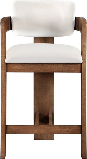 Meridian Furniture Sacha Cream Velvet Counter Stool with Fluted Walnut Frame for Kitchen Islands 11079Cream-C