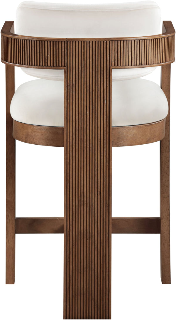 Meridian Furniture Sacha Cream Velvet Counter Stool with Fluted Walnut Frame for Kitchen Islands 11079Cream-C