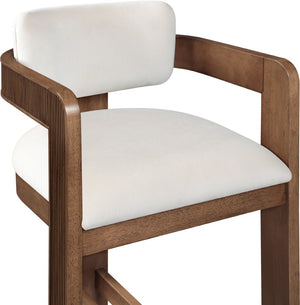 Meridian Furniture Sacha Cream Velvet Counter Stool with Fluted Walnut Frame for Kitchen Islands 11079Cream-C