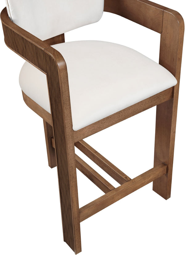 Meridian Furniture Sacha Cream Velvet Counter Stool with Fluted Walnut Frame for Kitchen Islands 11079Cream-C