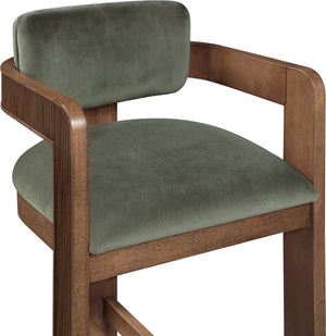 Meridian Furniture Sacha Fluted Solid Wood Counter Stool with Plush Green Velvet and Walnut Finish 11079Green-C