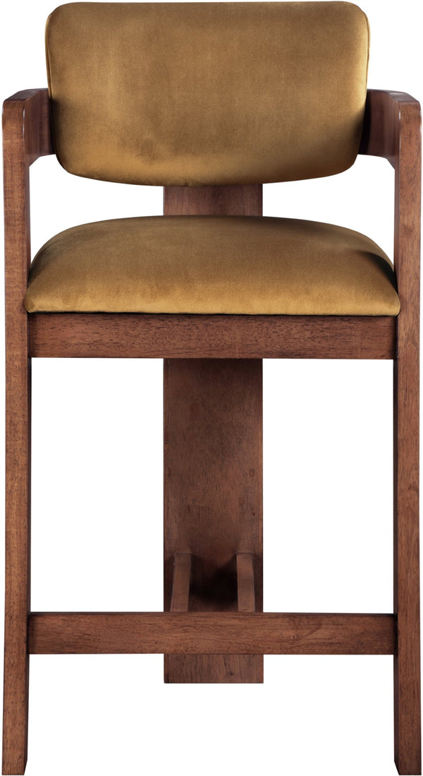 Meridian Furniture Sacha Fluted Walnut Counter Stool with Saddle Velvet Seat for Kitchen Islands 11079Saddle-C