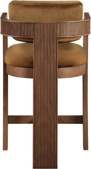 Meridian Furniture Sacha Fluted Walnut Counter Stool with Saddle Velvet Seat for Kitchen Islands 11079Saddle-C