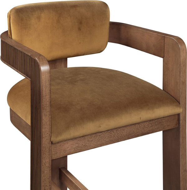 Meridian Furniture Sacha Fluted Walnut Counter Stool with Saddle Velvet Seat for Kitchen Islands 11079Saddle-C
