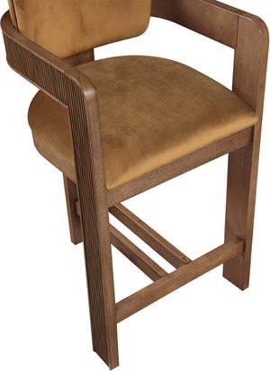 Meridian Furniture Sacha Fluted Walnut Counter Stool with Saddle Velvet Seat for Kitchen Islands 11079Saddle-C