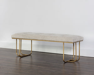 Sunpan Maverick Bench - Stylish Tufted Seat with Antique Brass Legs for Elegant Living Room Seating Belfast Heather Grey