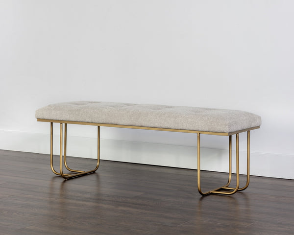 Sunpan Maverick Bench - Stylish Tufted Seat with Antique Brass Legs for Elegant Living Room Seating Belfast Heather Grey
