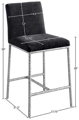 Meridian Furniture Reeves Plush Chenille Upholstered Counter Stool with Iron Frame for Kitchen Islands and Bars Black Style 3 11080Black-C