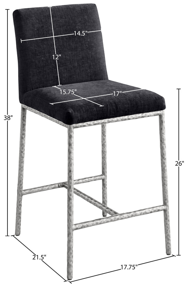 Meridian Furniture Reeves Plush Chenille Upholstered Counter Stool with Iron Frame for Kitchen Islands and Bars Black Style 3 11080Black-C