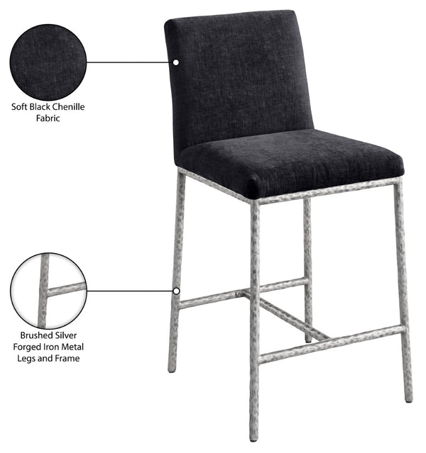 Meridian Furniture Reeves Plush Chenille Upholstered Counter Stool with Iron Frame for Kitchen Islands and Bars Black Style 3 11080Black-C