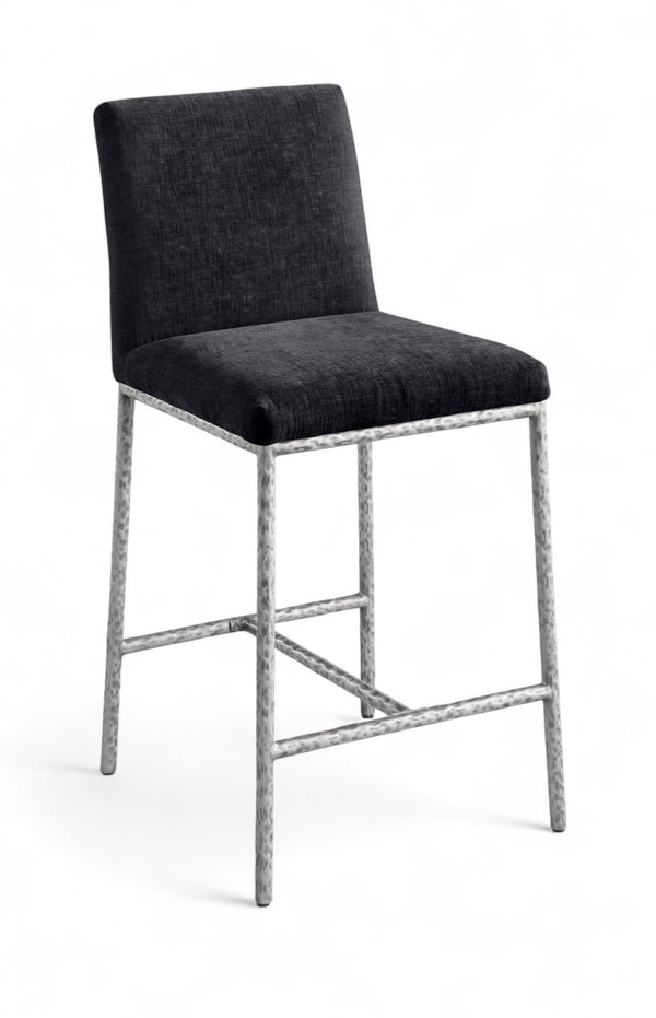 Meridian Furniture Reeves Plush Chenille Upholstered Counter Stool with Iron Frame for Kitchen Islands and Bars Black Style 3 11080Black-C