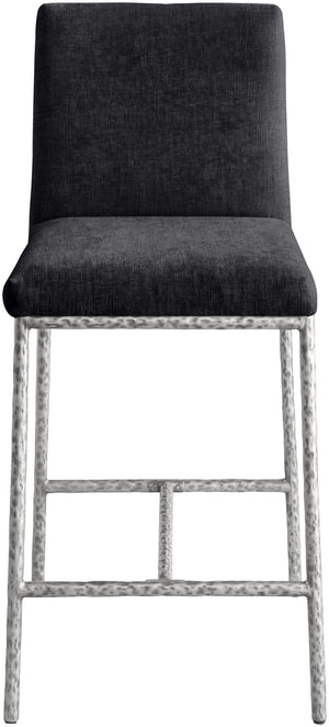 Meridian Furniture Reeves Plush Chenille Upholstered Counter Stool with Iron Frame for Kitchen Islands and Bars Black Style 3 11080Black-C