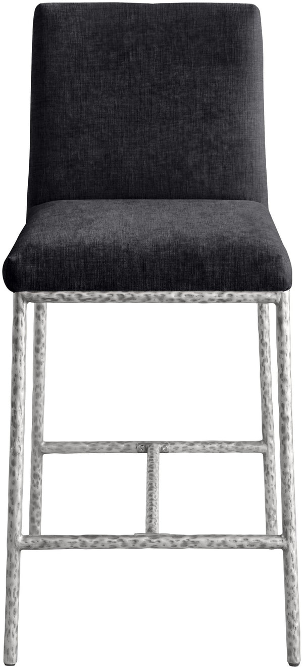 Meridian Furniture Reeves Plush Chenille Upholstered Counter Stool with Iron Frame for Kitchen Islands and Bars Black Style 3 11080Black-C