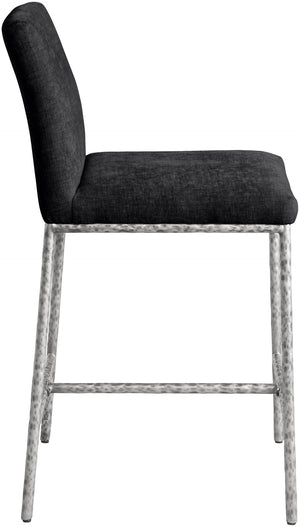 Meridian Furniture Reeves Plush Chenille Upholstered Counter Stool with Iron Frame for Kitchen Islands and Bars Black Style 3 11080Black-C