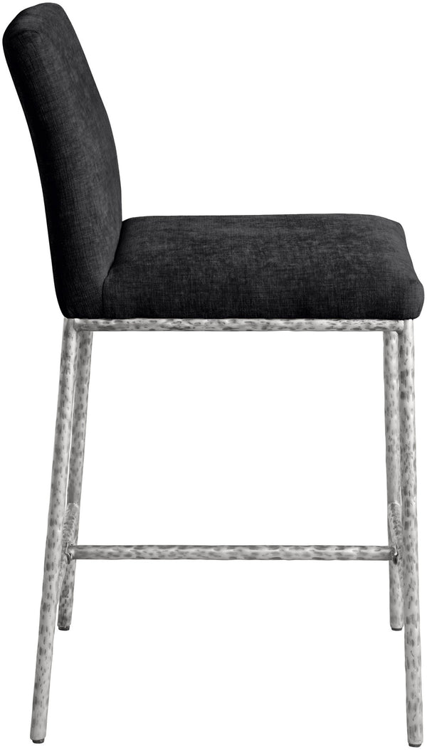 Meridian Furniture Reeves Plush Chenille Upholstered Counter Stool with Iron Frame for Kitchen Islands and Bars Black Style 3 11080Black-C