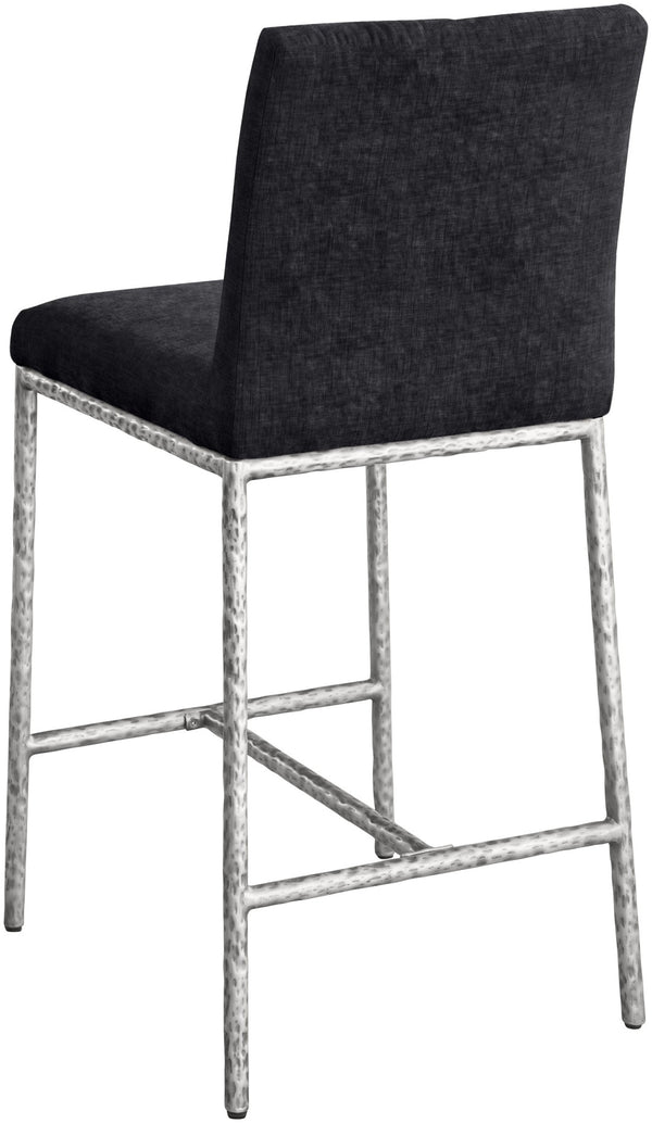 Meridian Furniture Reeves Plush Chenille Upholstered Counter Stool with Iron Frame for Kitchen Islands and Bars Black Style 3 11080Black-C