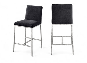 Meridian Furniture Reeves Plush Chenille Upholstered Counter Stool with Iron Frame for Kitchen Islands and Bars Black Style 3 11080Black-C