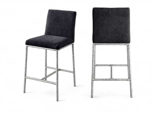 Meridian Furniture Reeves Plush Chenille Upholstered Counter Stool with Iron Frame for Kitchen Islands and Bars Black Style 3 11080Black-C